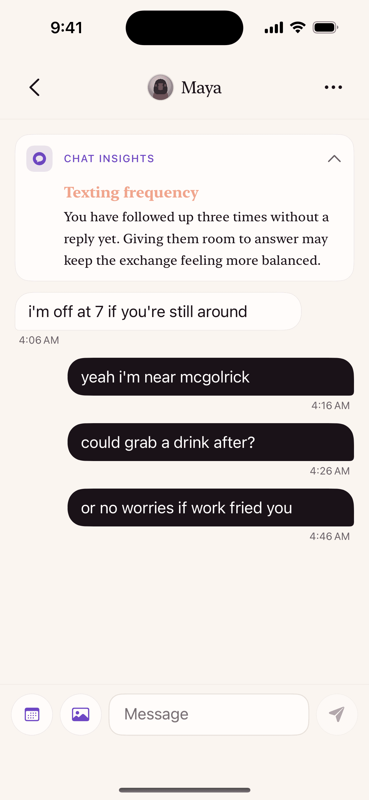 A Chat Insight on three messages sent in a row